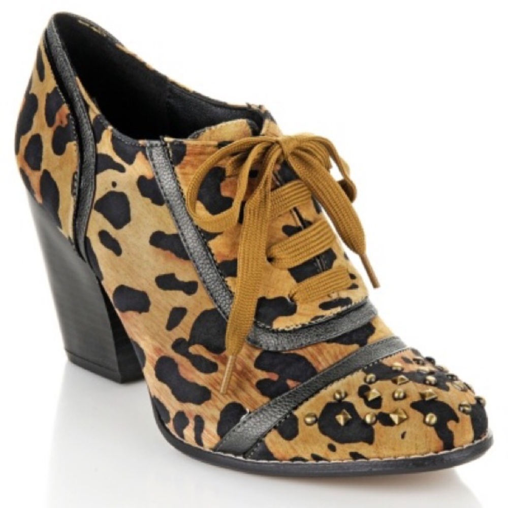 Libby Edelman Studded Leopard Print Lace Up Heels